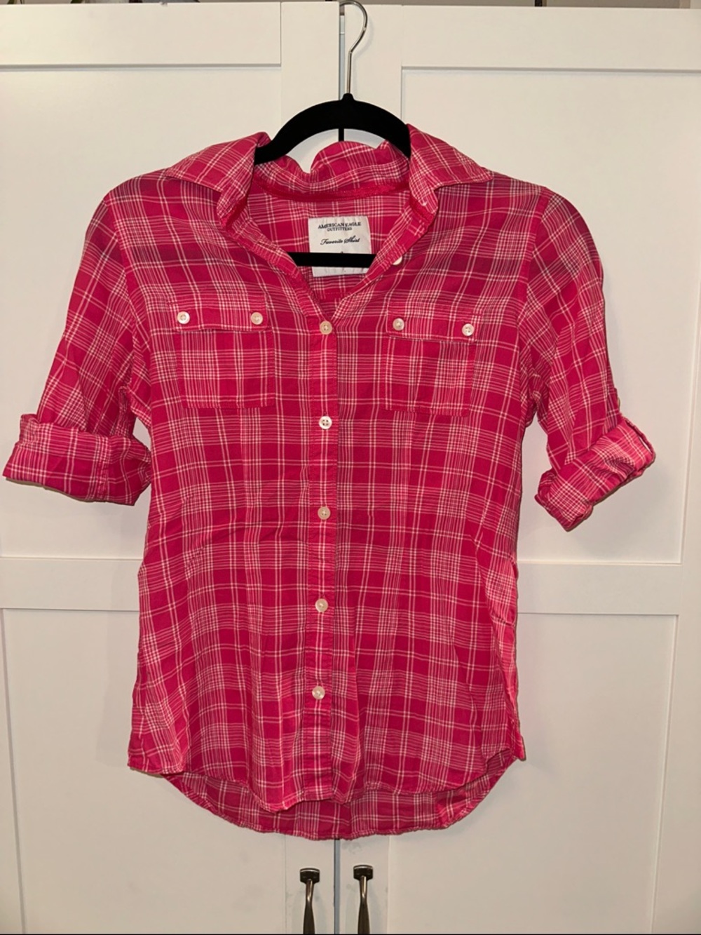 American Eagle Outfitters Pink Plaid Button-Up Shirt